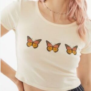 Truly Madly Deeply Cream Butterfly Cotton Crop Top Urban Outfitters UO